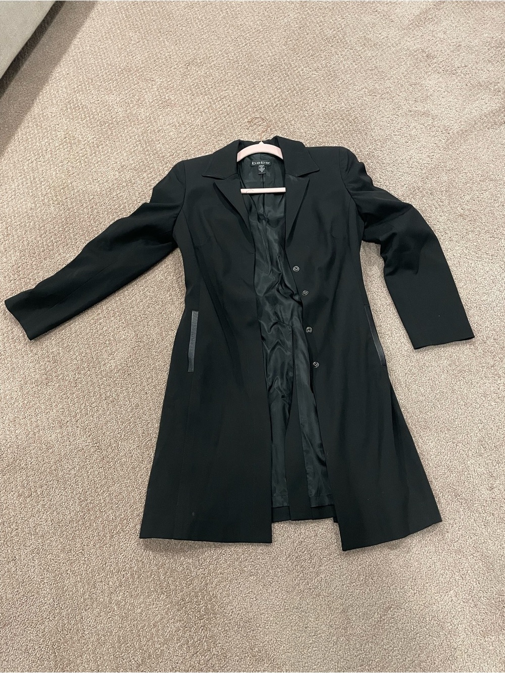 Bebe Woman’s Long Trench Coat, size 2P